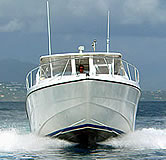 55ft Cooper Powerboat setting off after wedding in the VIrgin Islands