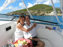 Couple embracing eachother after getting married at the Fort on Hassel Island