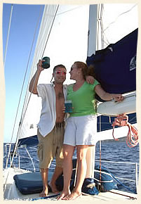 happy couple at sea