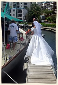 boarding the boat at Sapphire Beach Marina