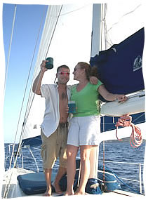 happy couple at sea