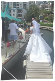 boarding the boat at Sapphire Beach Marina