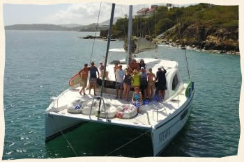 Wedding couple bow of sailboat Virgin Islands