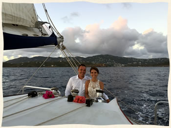 Married at sea sailing wedding couple Caribbean Sea.